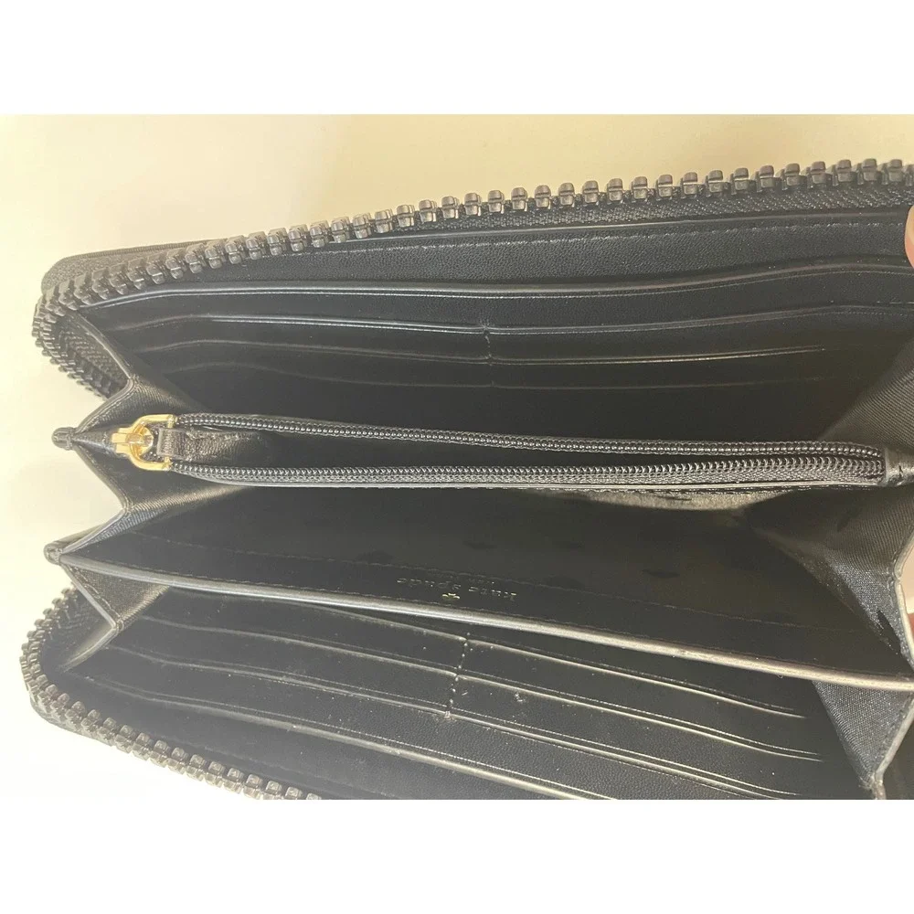 Kate Spade Zip Around Wallet Womens Large Black Excellent Nylon Spade Logo‎